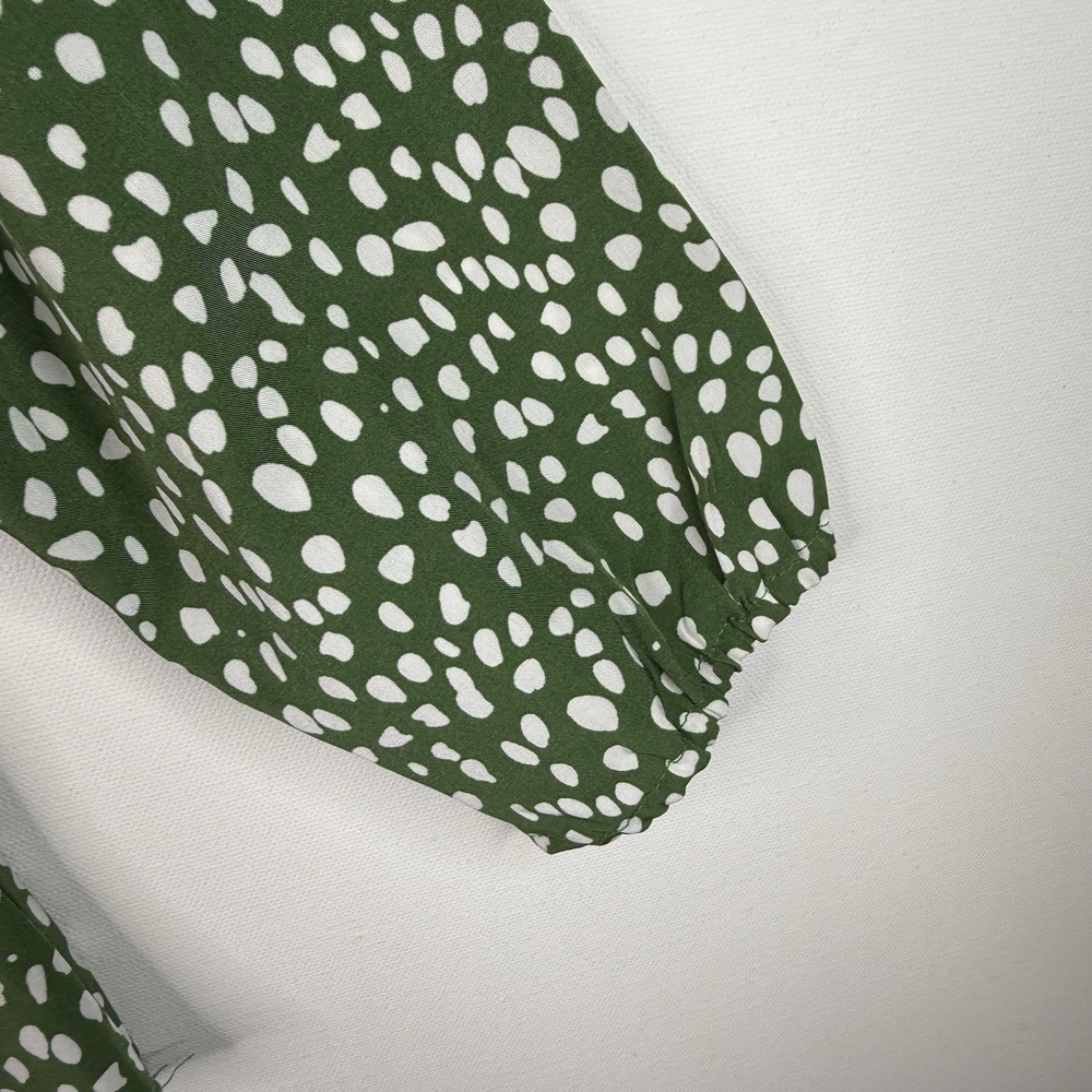 Michelle McDowell Green And White Top Long Sleeve Ruffle Top Small Button Back - Picture 9 of 9